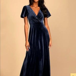 Lulus navy blue velvet flutter sleeve dress